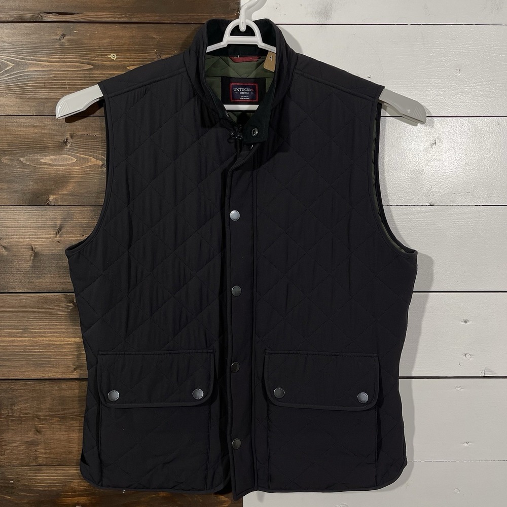 Untuckit Black Full Zip Quilted Woodcrest Vest Mens Medium Golf Lightweight Snap